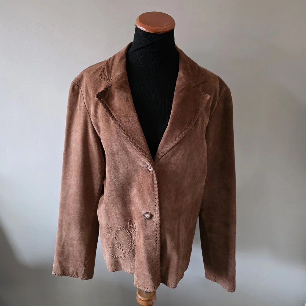 Wilsons Leather L Vintage Bohemian Western Embroidered Whip Stitch Suede Jacket - Picture 15 of 16
